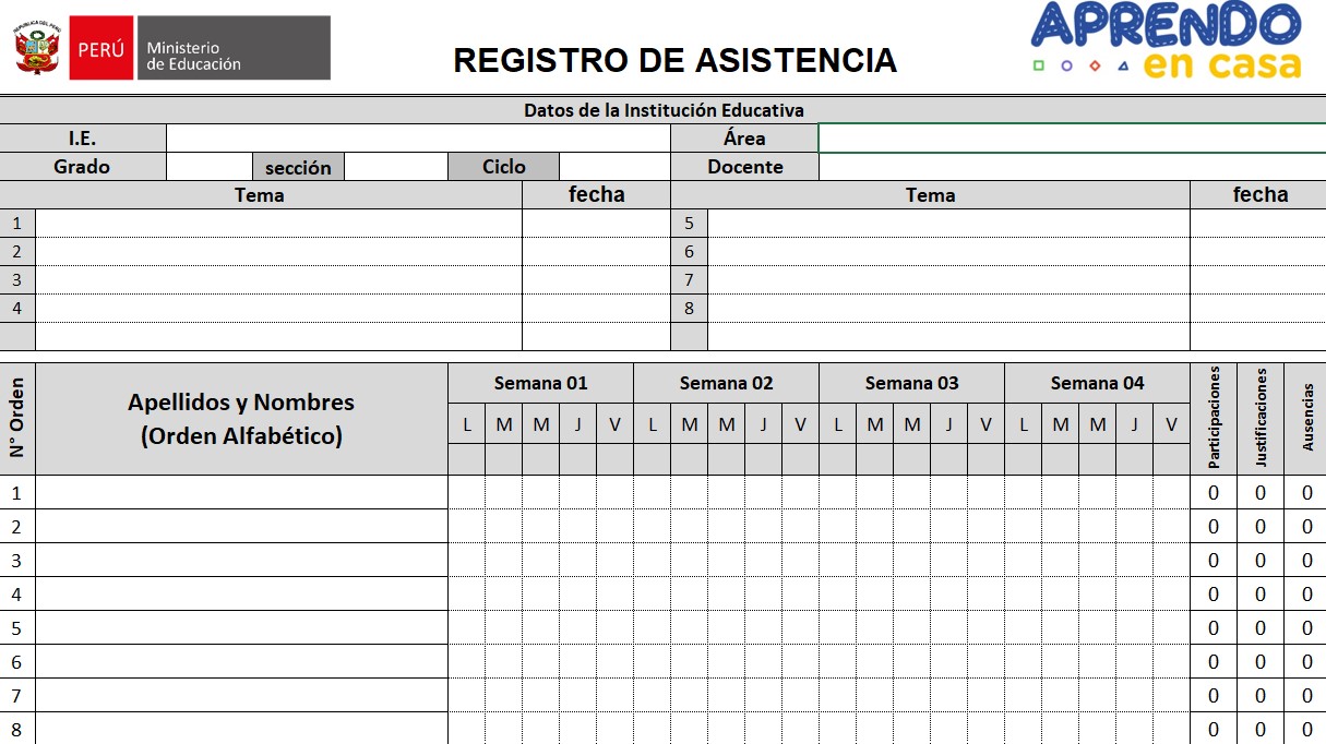 Registro de Asistencia Abril 2021 Editable