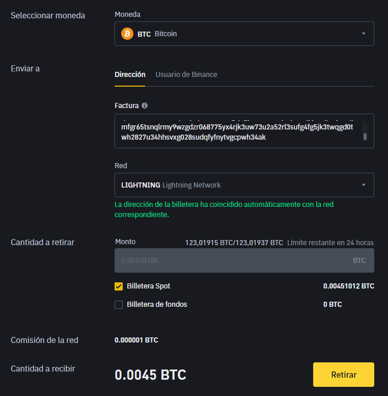 Lightning Network - Como retirar Bitcoin sin comisiones desde Binance a cartera fría